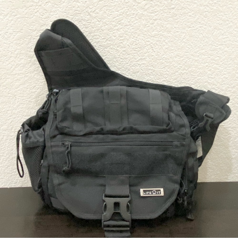 LIFE WIT Black Tactical Messenger Utility Sling Bag 16”X14”X6”
